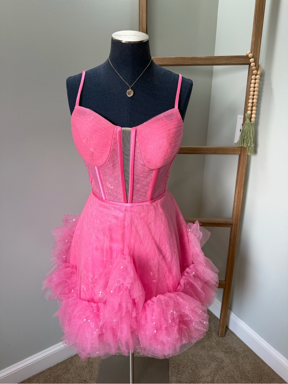 Hot Pink Plunging V-Neck Straps A-line Ruffles Homecoming Mini Dress Size 4
